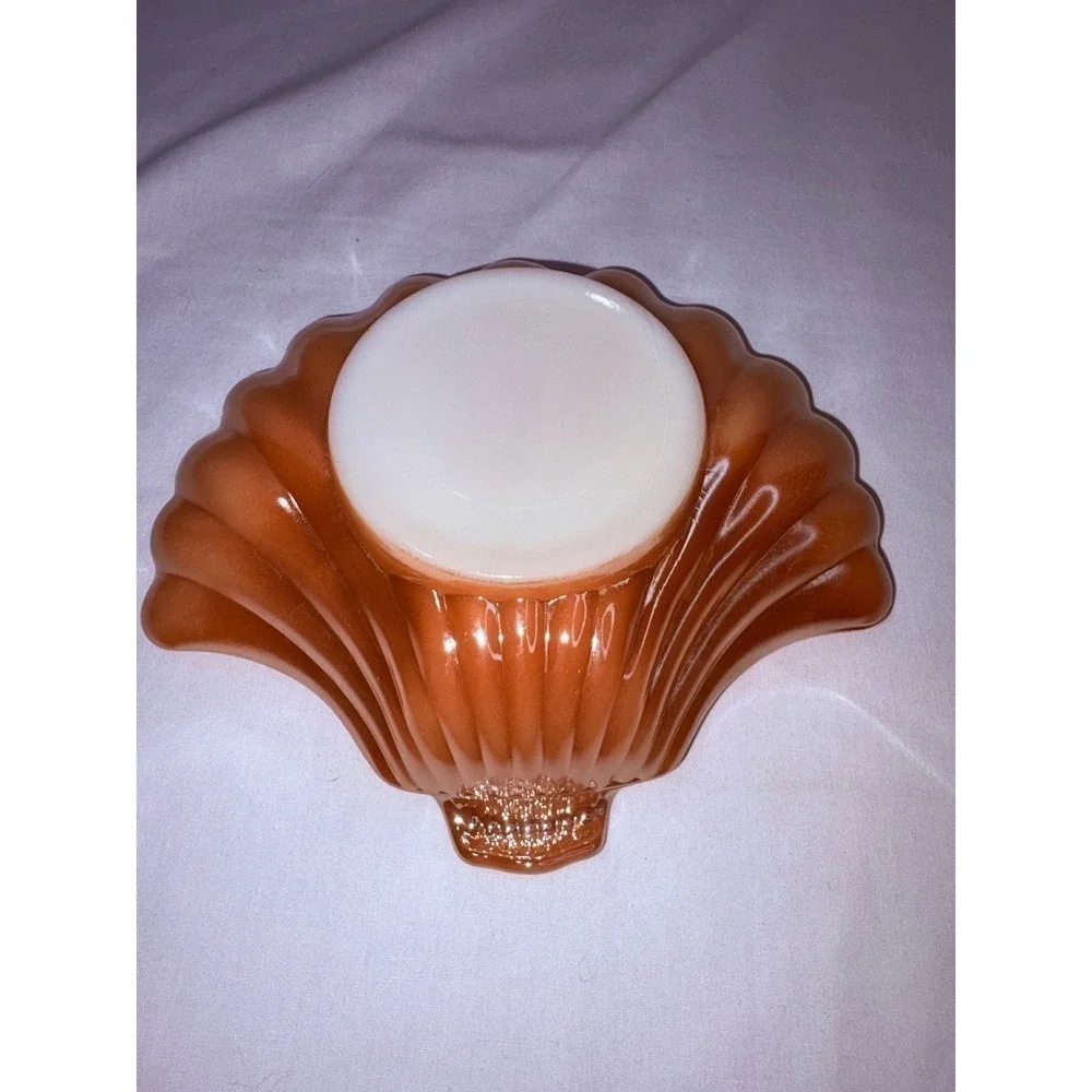 Fire-King Peach Lustre Shell‎ Bowl Iridescent Milk Glass Scalloped Dish Vintage